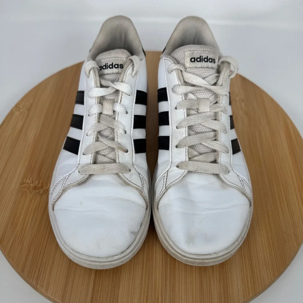 Adidas Grand Court Shoes White‎ Black Stripes Lace Up Sneakers US 4 UK 3.5